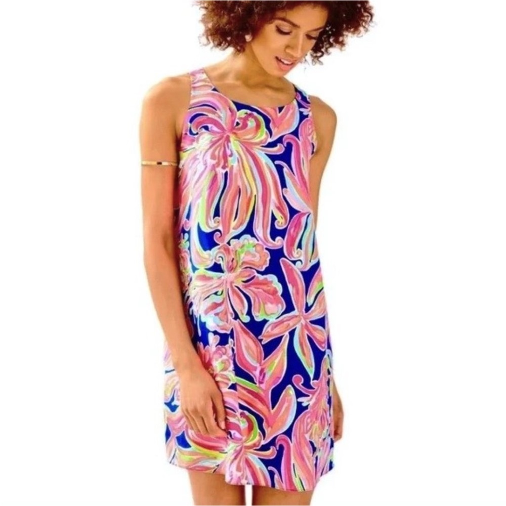 Lilly Pulitzer Jackie Shift Silk Dress Resort Navy Banana Flambé - XL